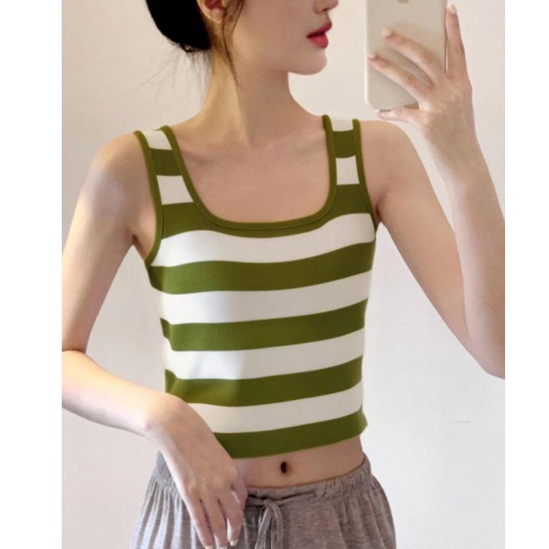 Korean Style Color Block Sleeveless Cropped Tank Top