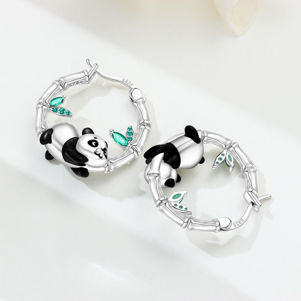 S925 Silver Bamboo Panda Animals Earrings Hoop Earrings Women Jewelry Trendy Anniversary Gifts