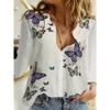 Fashion Retro Butterfly Group Print Long Sleeve Blouse Spring Spring Lapel Button Casual Blouse Ladies 5Xl Home Shirt