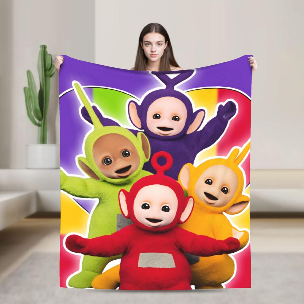 Childrens Cute T-Teletubbies Flannel Blanket Super Soft Throw Blanket for Bedroom Camping Pattern Bedspread Sofa Bed Cover