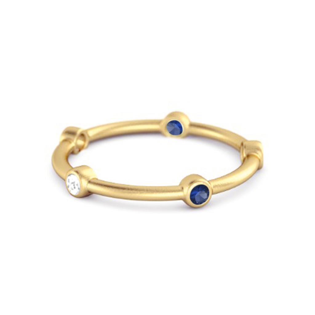 Blue Sapphire Bezel- 925 Set Stacking Band Ring - 925  Sterling Silver Gold Vermeil