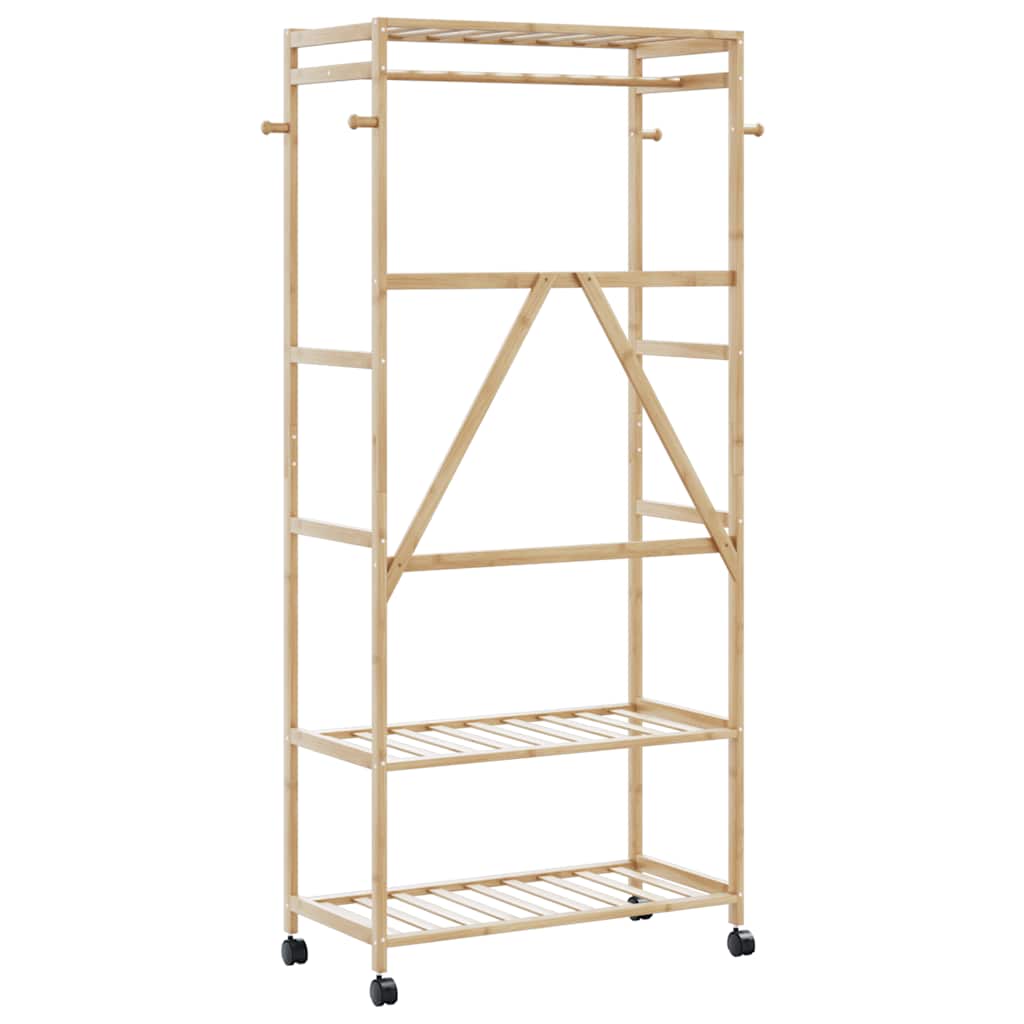 Clothing Rack with Shelves and Casters 90 X 40 X 179.5 Cm Bamboo
