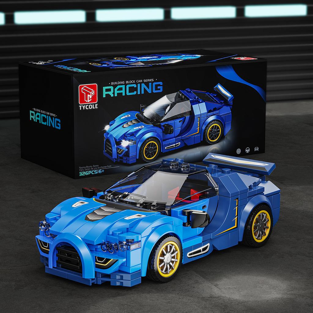 Non-Toxic 326Pcs Sports Car Building Blocks Toy Model Vehicles Assemble Bricks Toy With Transparent Display Box Desktop Decoration Gifts