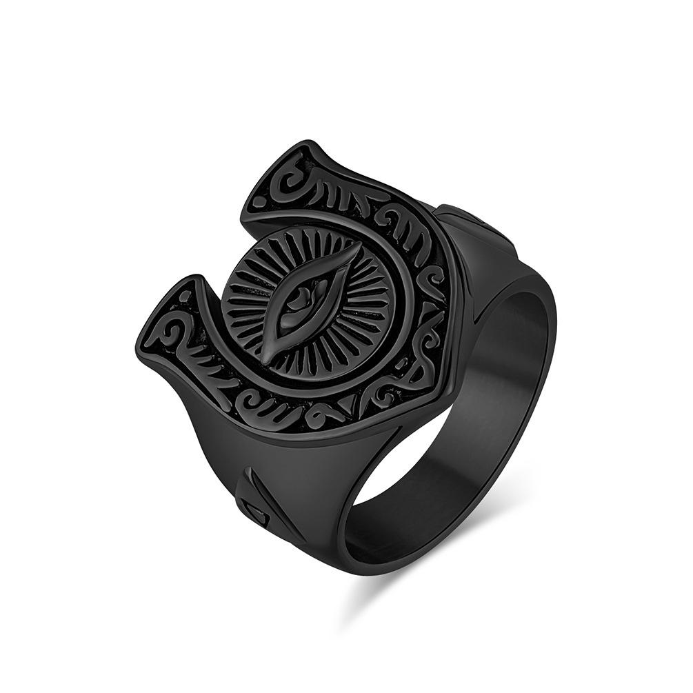 New European and American Retro Style Horseshoe Eyes Titanium Steel Ring Ring Personalized Totem Hand Jewelry
