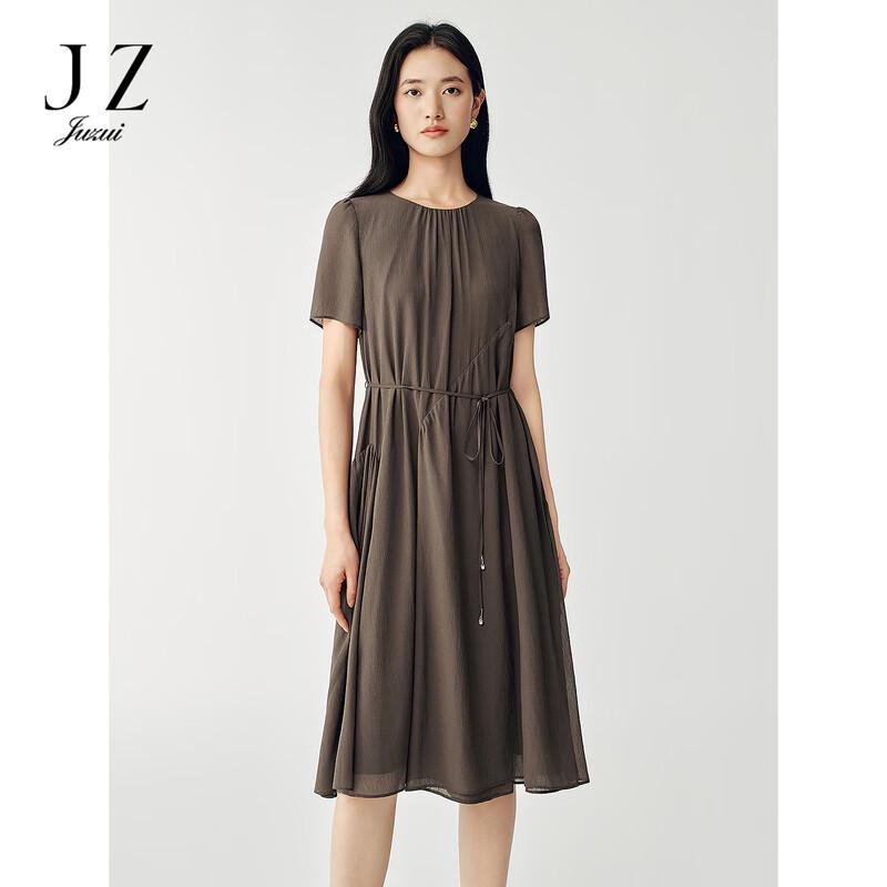 JUZUI 2026 Summer Round Neck Tie-Waist A-Line Dress L