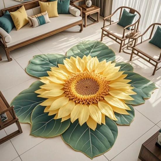 Sunflower Floor Mat Non-Slip Living Room Rug Farmhouse Area Rug Decorative Flower Carpet for Bedroom Playroom Bathroom