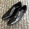 Men'Sdressshoes Pointed Monk Monk Shoes Cowhide Dress Leather Shoes Men'S Double Buckle Business Casual Shoes