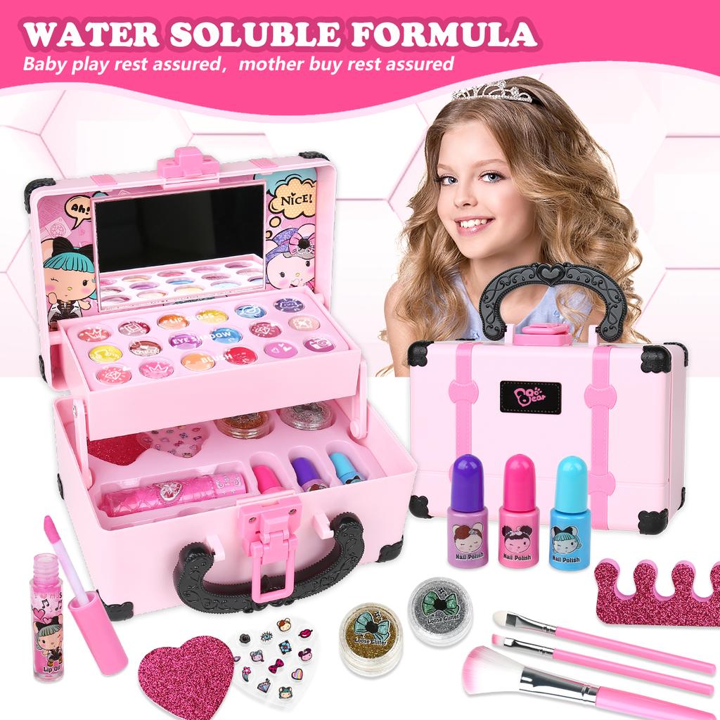 Girl's simulation makeup box toy, safe and washable, 15 piece set, children's beauty and home play
