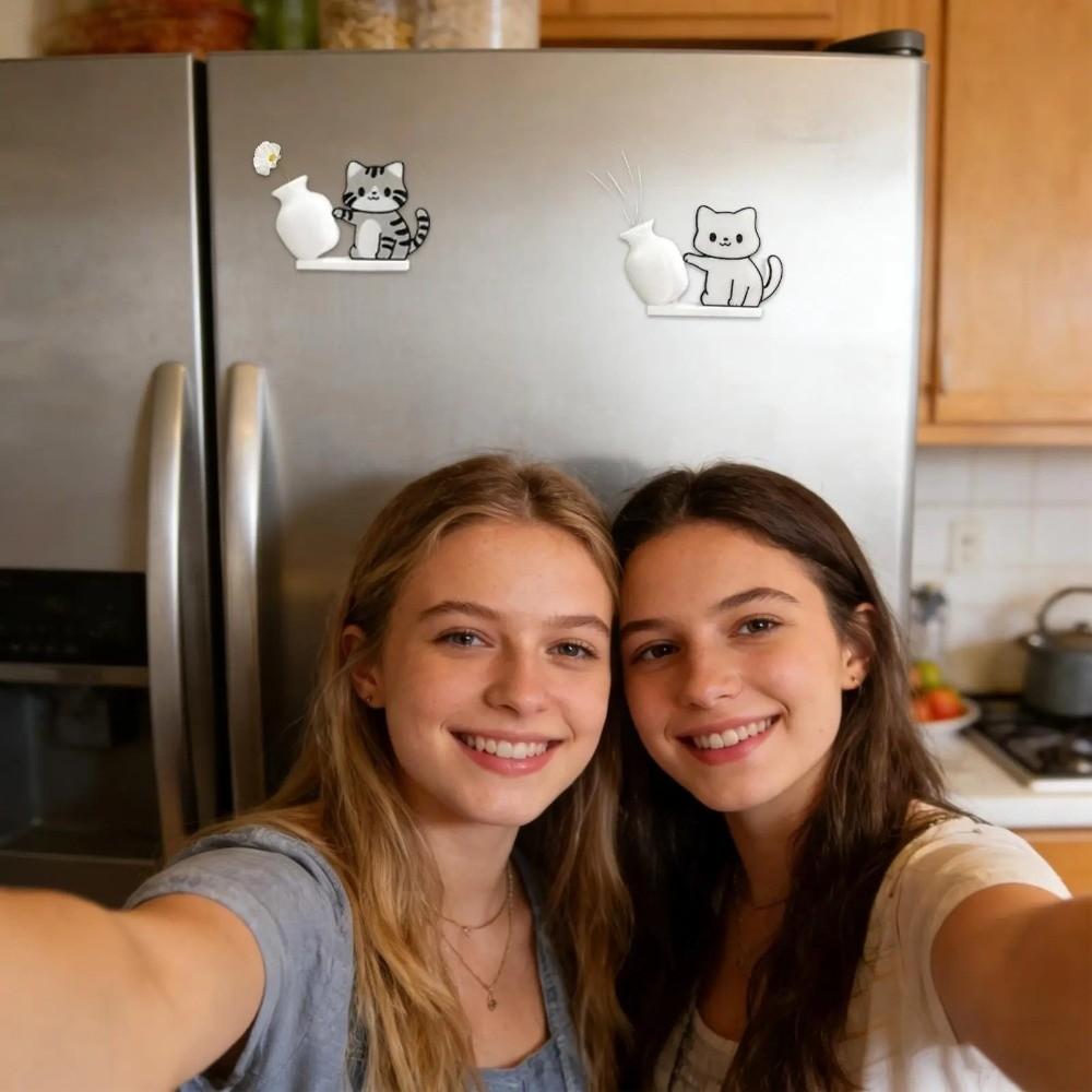 Magnetic Cat Hair Storage Memorial Box Cartoon Cat Pushing Vase Decor  for Home Decoration