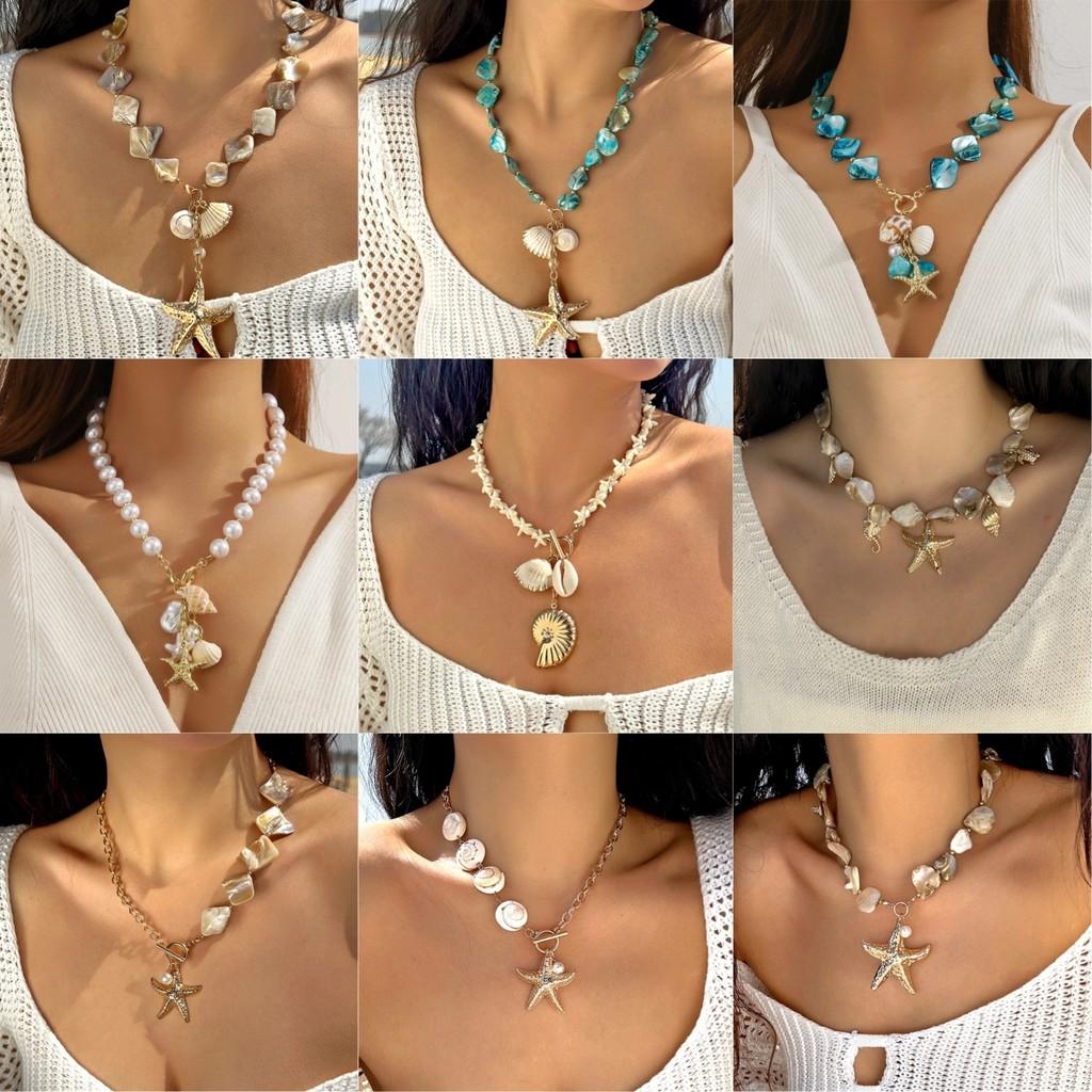 Ocean Star Shell Bead Necklace For Women With Layered Pearl Design Fashion Jewelry