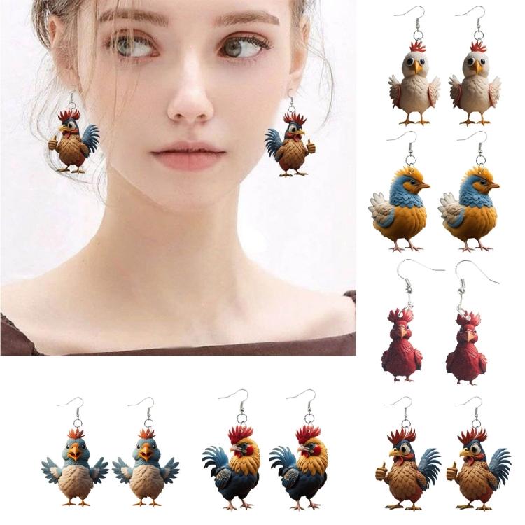 Eye catching Acrylic Chicken Drop Earrings Ear Studs Jewelry for Party Nights