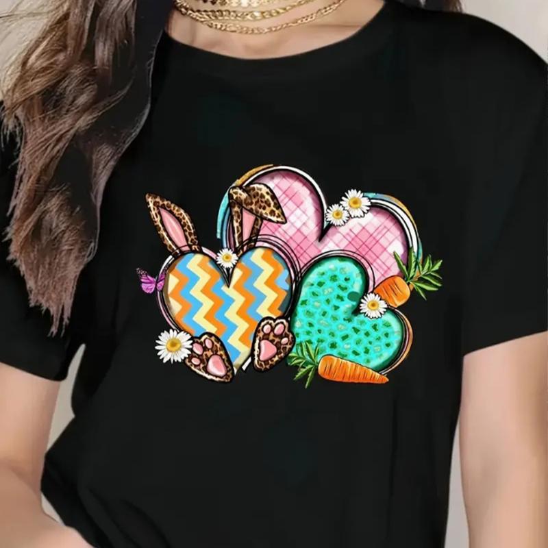 Fashion Women Colorful Rabbit Love Print T Shirt Funny Casual O-neck Short Sleeves T-shirt Summer Female Tee Shirt