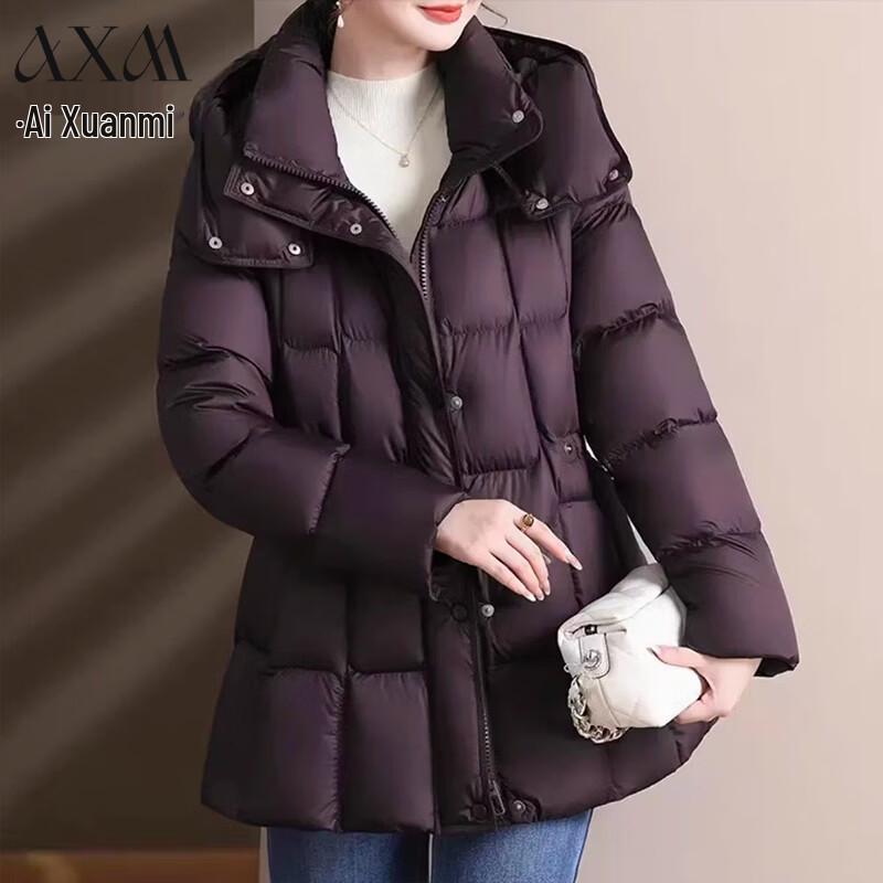 AIXUANMI Women s Mid-Length Winter Hooded Down Jacket L