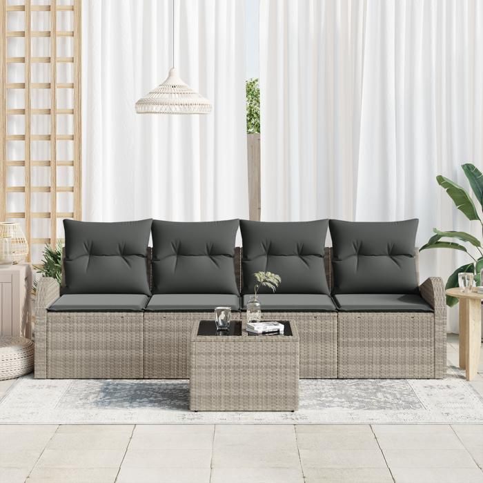 VidaXL Ensemble de canapé de jardin 5 pièces avec coussins en rattan synthétique gris clair 3345912