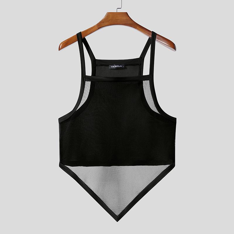 INCERUN Men Strap Sleeveless Mesh Sheer Irregular Skinny Tank Tops Underwear