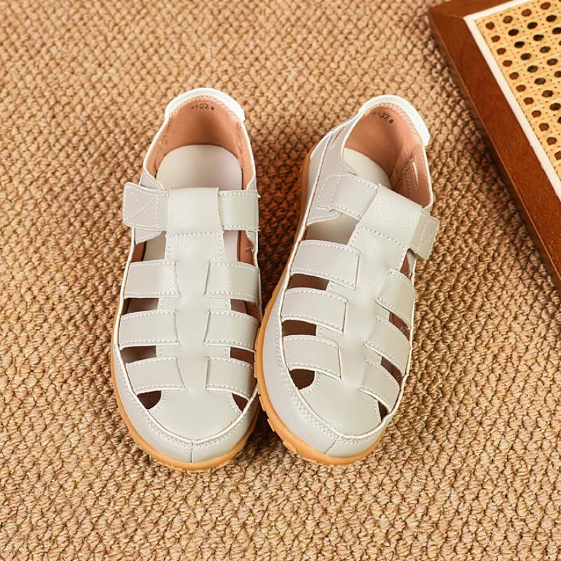 

Летние женские кожаные сандалии большого размера, дышащие сандалии с закрытым носком, повседневная обувь, сандалии на плоской подошве с ремешками на щиколотке 44 серый