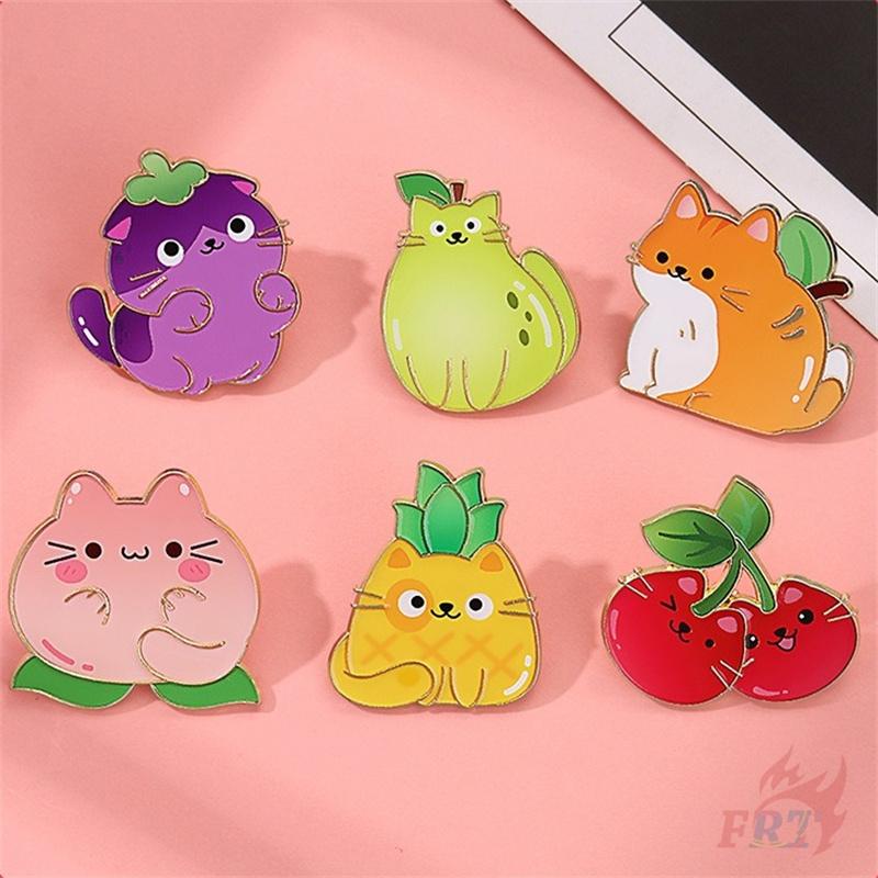6Pcs/Set Q Funny Fruit Cats Brooches - Doodle Enamel Backpack Button Pins Badges