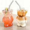 2025 New Teddy Cute Bear Glass Cup with Straw for Coffee, Smoothie, Beer & Cocktail, Microwave Safe Drinkware for Home Bar