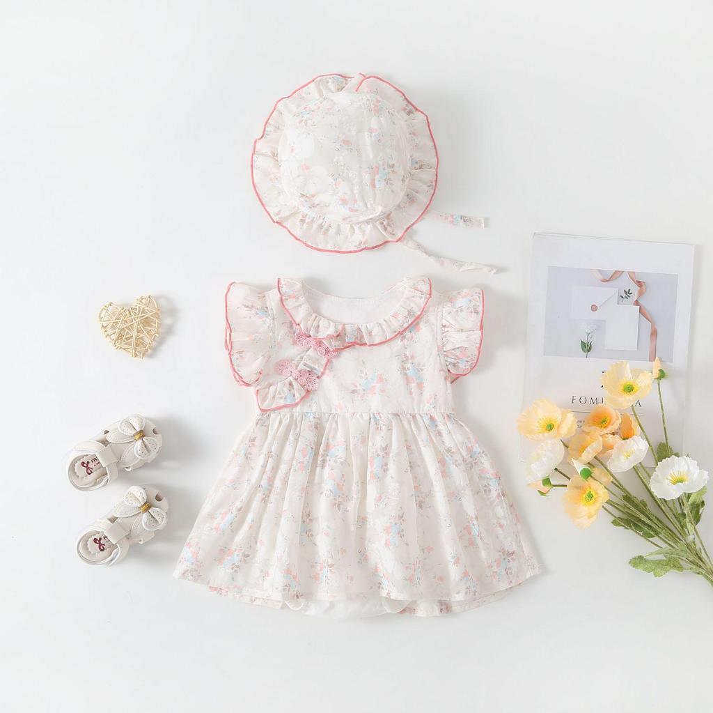 Baby Girl Floral Hanfu Jumpsuit Cheongsam Romper - Short Sleeve Snap Crotch
