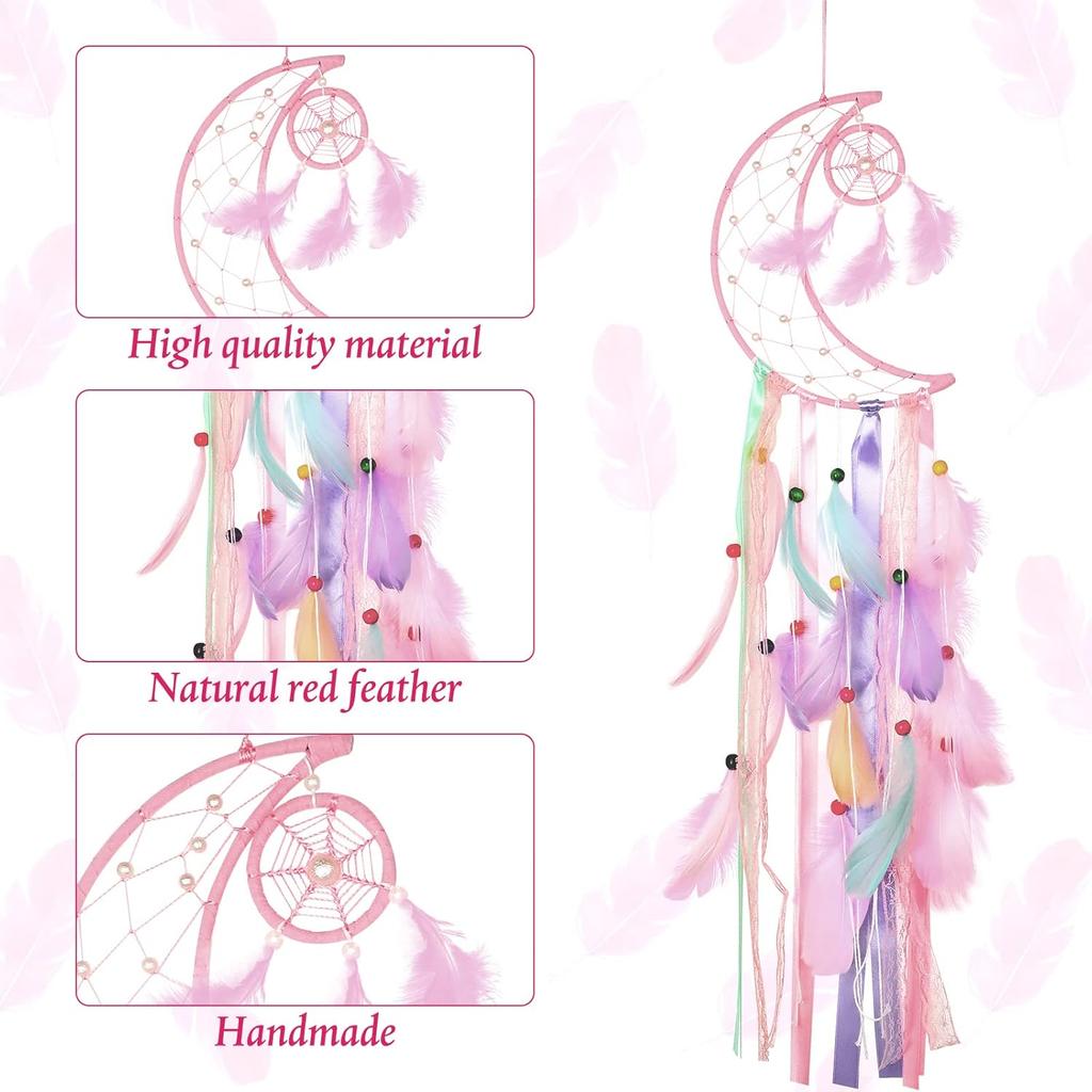 Jetec 3 Pcs Dream Catcher Moon Sun Star Design Handmade Traditional Design Craft Ornament Wall Art Hanging Home Decoration Bedroom Wedding(Pastel Colo