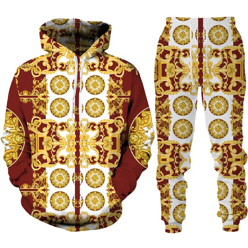 Trening pentru bărbați cu imprimeu 3D Phnom Penh auriu, stil hip hop, hanorac cu mânecă lungă, pantaloni, costum de primăvară toamnă, set de îmbrăcăminte sport pentru jogging pentru bărbați