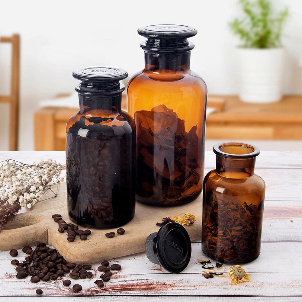 Bruine Glazen Fles met Kurk voor Cosmetica Kruiden Specerijen Thee 0,25