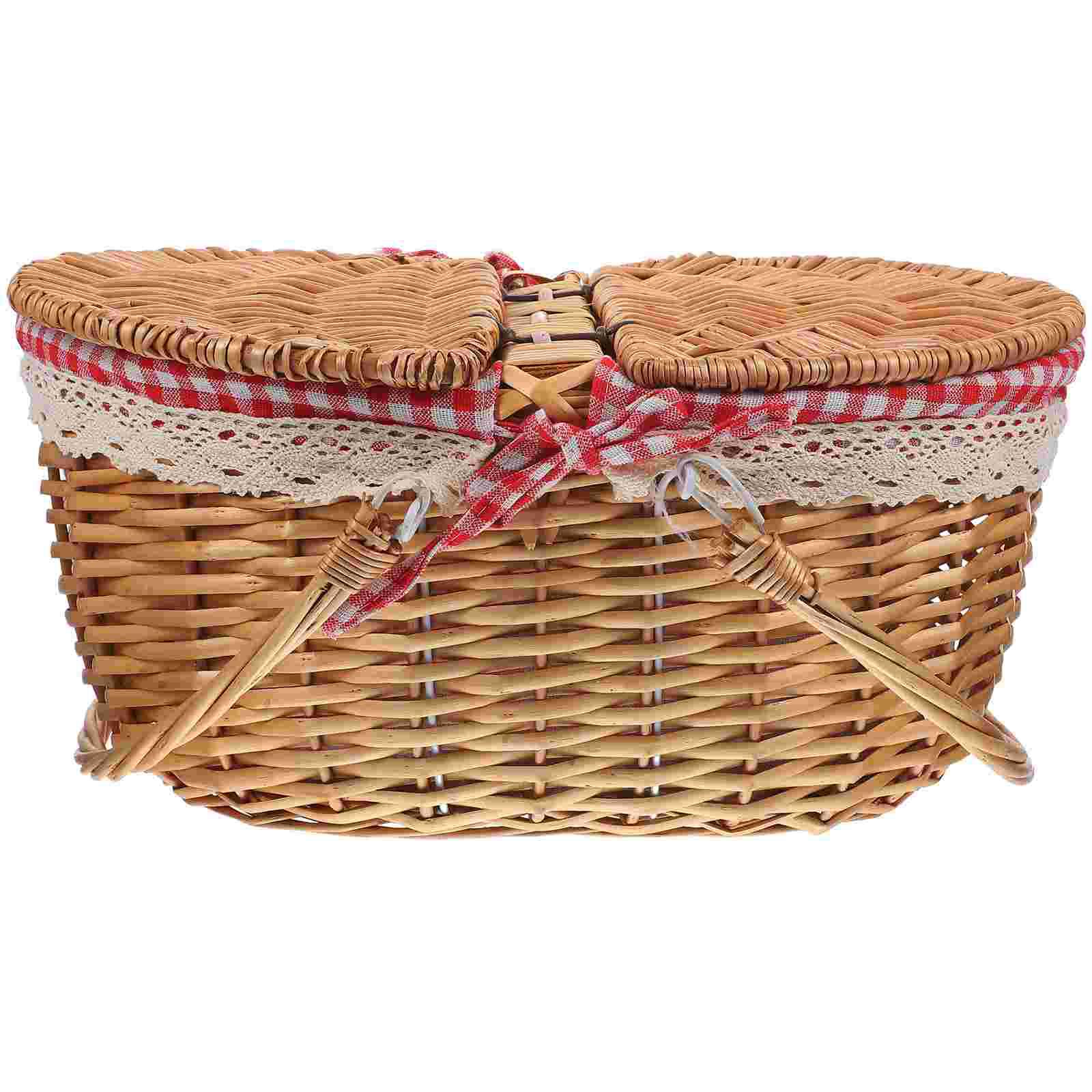 

Wicker Basket with Handles Cute Baskets for Gifts Picnic Lid Woven 35X25X17CM