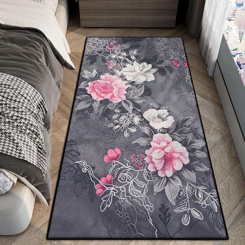 Modern Big Size Antiskid Bedroom Bedside Carpet Flower Design Cloakroom Aisle Decor Long Rug Easy Cleaning Entrance Door Mat