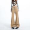 Early Spring Off White Khaki High Waist Slim Flare Floor Micro Wide Leg Denim Pants For Ladies Casual Pants Oversize Denim Trousers