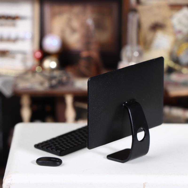 [J]Dollhouse Mini Laptop Computer Keyboard Mouse Kit Dollhouse Office Study Room Decor Accessories Micro Scene Pretend Play Toys
