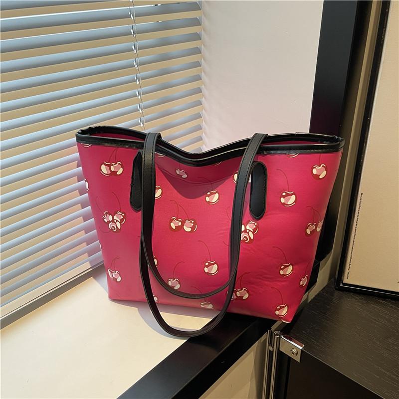 

Сумки Женские Осенние Новые Сумки для Шопинга На Плечо Большой Вместимости С Принтом Вишни Стильные Простые Сумки-Тоуты Сумки розы красного