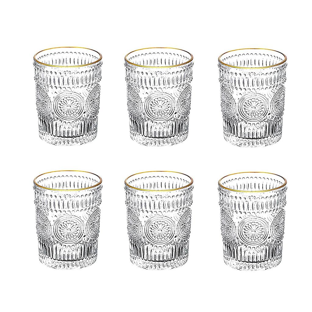 6 PCs 300ml Transparent Wine Glass Set Drinking Cup Baroque Glassware for Dinner Parties Bar Thick Heat Resistant Unleaded Glass