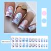 24 Pieces Acrylic Press On Nails Blue 3D Texture Design False Nail Starfish Summer Nail Set Full Cover Stick On Nail