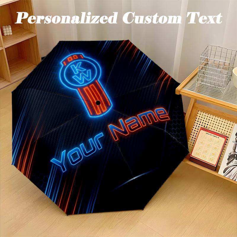 Kenworth Automatic 8‑ribs Umbrella, Custom Name Text Personalized Folding Umbrella Rain Sun Gift