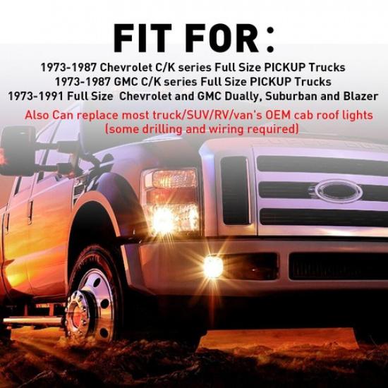 5PCS Amber LED Cab Roof Marker Lights For 1973-1987 Chevy C10/20/30/50/60/70 GMC
