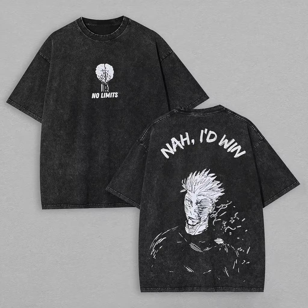 

Jujutsu Kaisen Gojo Satoru Printed Tshirt Mens and Womens Washed Tshirt High Quality Vintage Cotton Tshirt Harajuku 2XL