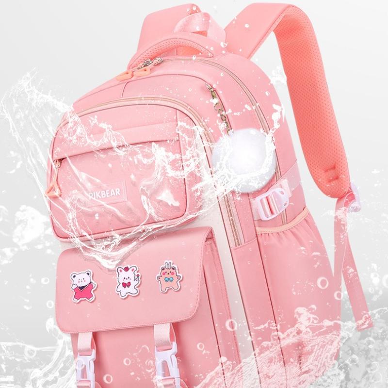 Pink Waterproof Wear-resistant Leisure School Bags Primary School Girls' After-school Tutoring Shoulder Bag Lightweight Nylon Material Bookbag