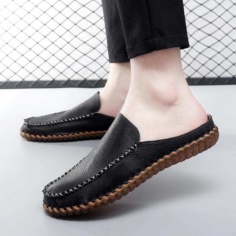 Fashion Summer Slippers Men Luxury Half Loafers Breathable Slip-on Half Slippers Man Outdoor Mules Lightweight Slip-on Comfy Casual Shoe