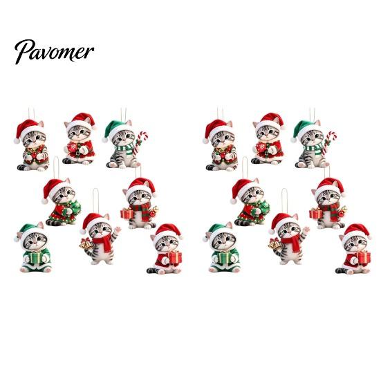 Holiday Tree Ornaments Cute Kitten Christmas Ornament for Hanging, 2D Flat Wooden Decorations Decorative Pendant with Lanyard Home Party Supplies