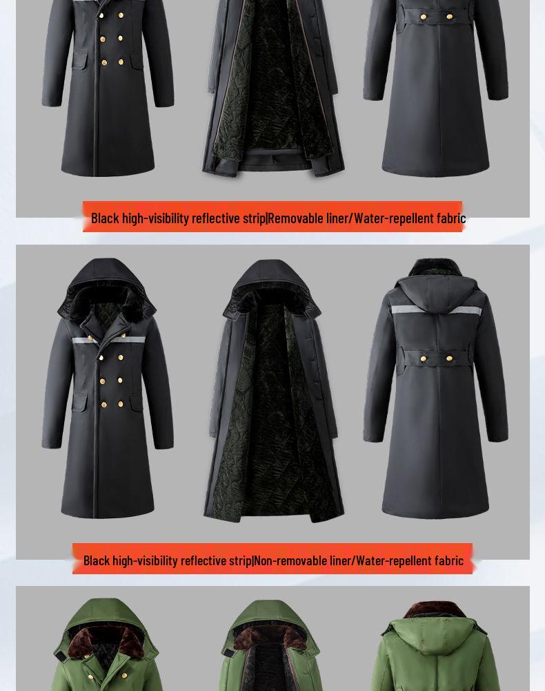 Men's Extra Long Winter Coat - Army Green, Waterproof, Windproof, Thickened Cotton with Removable Velvet Lining, Coldproof for Northeast Winters.