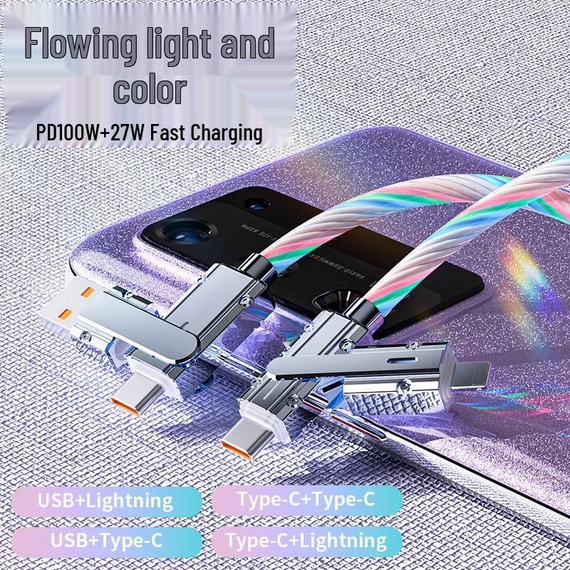Four-in-One Luminous Fast Charging USB-C to Multi-Device Glowing Charger Cable