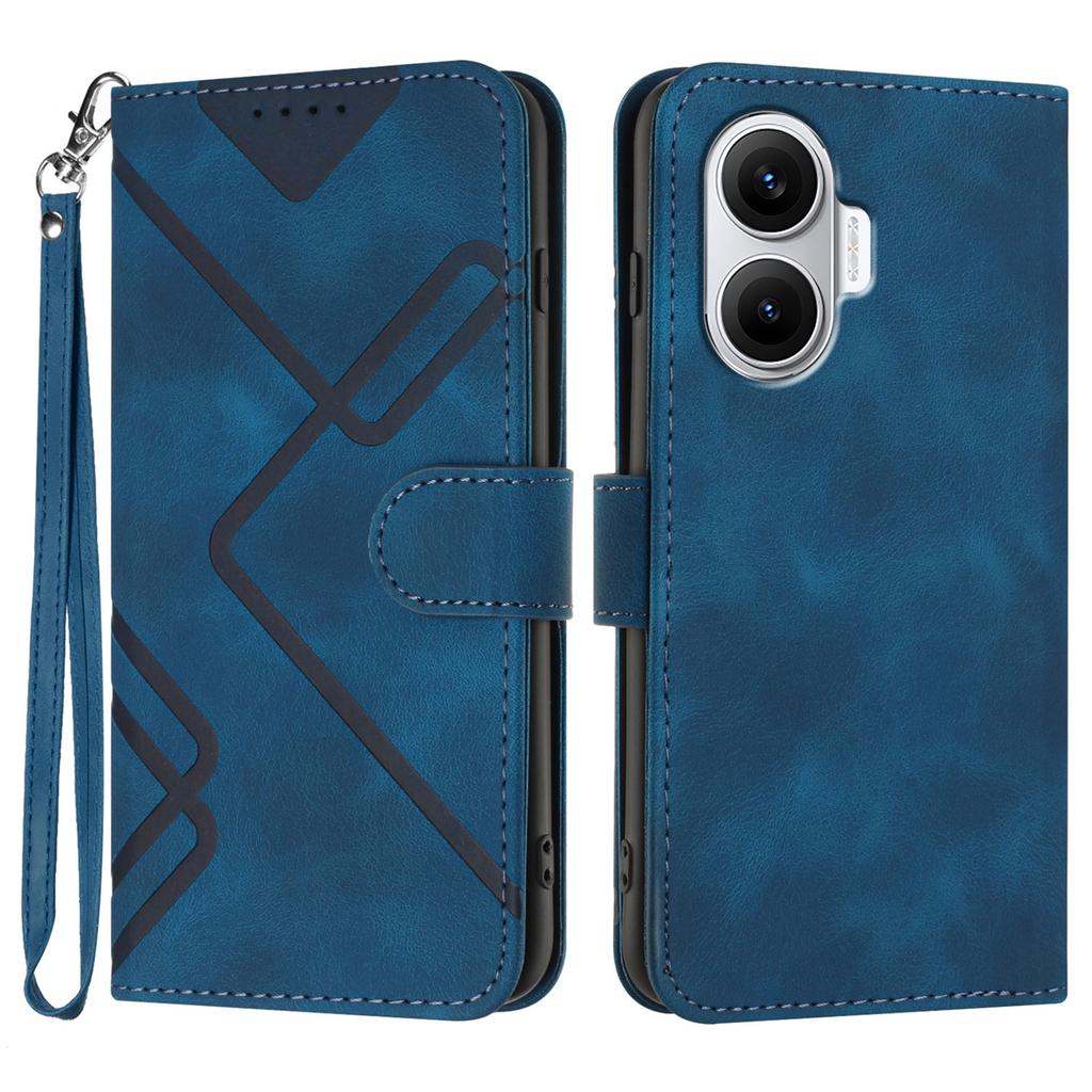 For Xiaomi Poco F7 5G/Redmi Turbo 4 Pro 5G Wallet Case Line Imprinted PU Leather Phone Cover with Strap