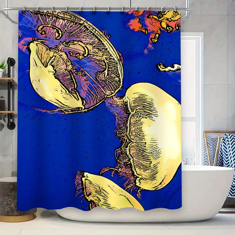 Artistic Jellyfish Print Shower Curtain Waterproof Fabric Bathroom Decor Size Available W60H190(CM)-1 Pcs