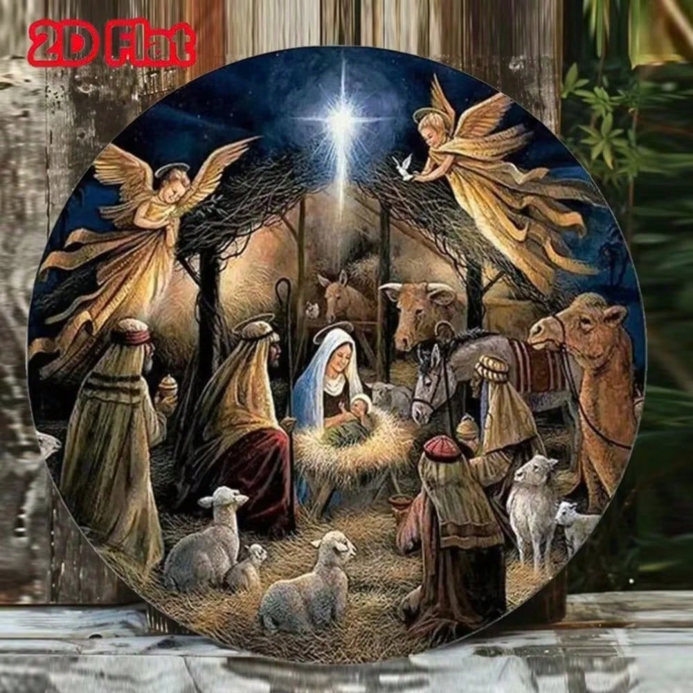 Vintage Nativity Round Metal Tin Sign Retro Wall Decor for Bar Garage