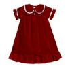 Sommer-Baumwoll-Leinenkleid für Mädchen 2026 mit Spitzenkragen & Fledermausärmeln