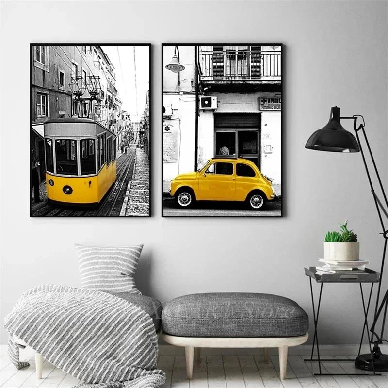 Nordic City Scenery Canvas Painting Yellow Wall Art Poster For Living Room Photograph European Landscape Picture Home Decor