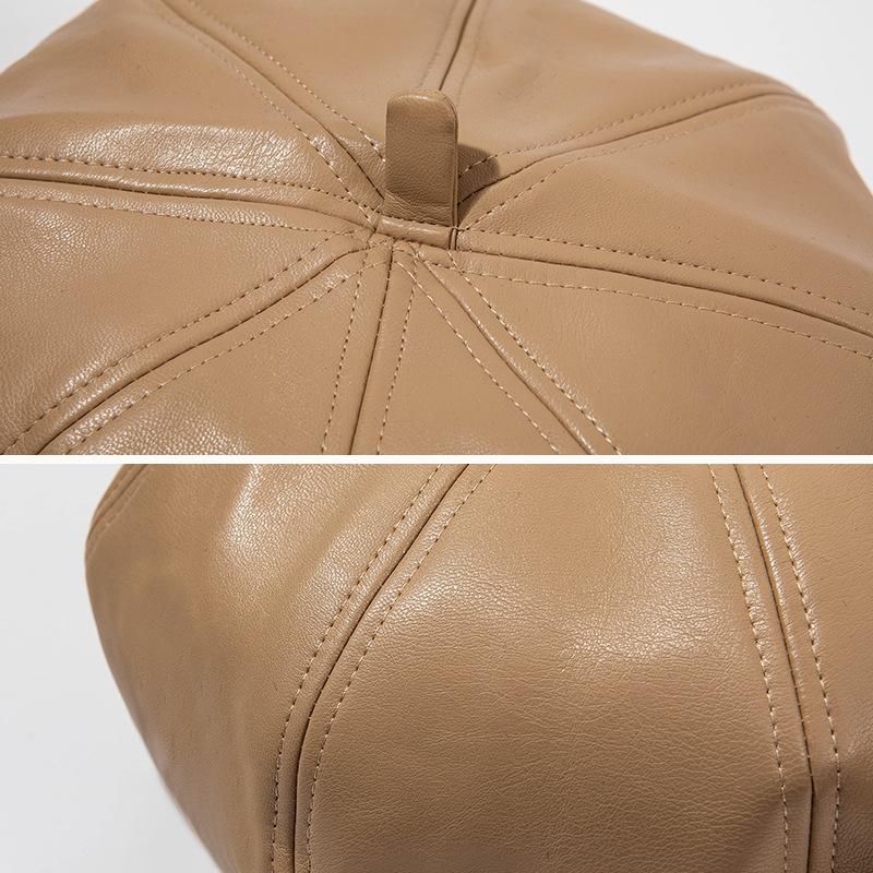 Women Pu Leather Beret French Artist Spring Beanie Hat Cap Vintage Plain Beret Hats Solid Color Elegant Lady