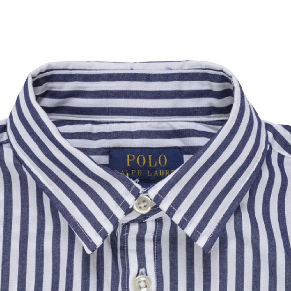 Polo Ralph Lauren Striped Print Collar Midi Long Sleeve Dress Kids Dresses White 313785816-003