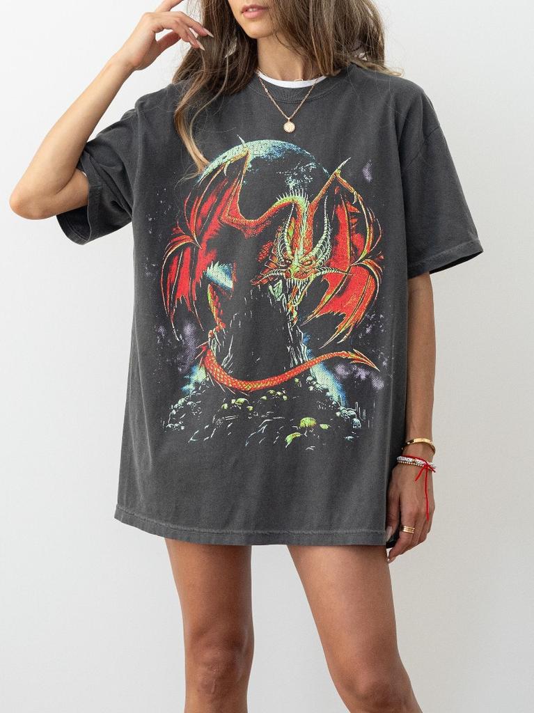 Dragon Shirt Vintage Dragon Graphic T-shirt, Dragon Tee, Dark Fantasy Shirt, Mythical creature, Medieval shirt, y2k dark art
