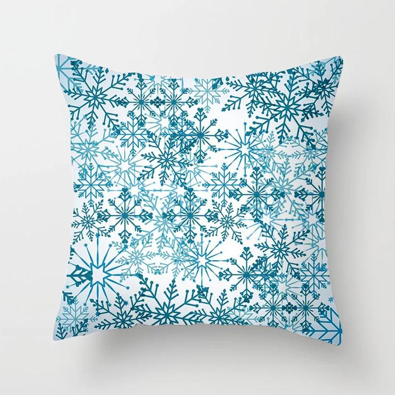 Blauer Schneeflocken Weihnachts-Kissenbezug Heimdeko Ornament Anhänger Geschenk Kissen